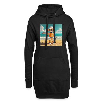 mignon petit robot vintage futuriste orange - Sweat-shirt à capuche long Femme - noir - Devant