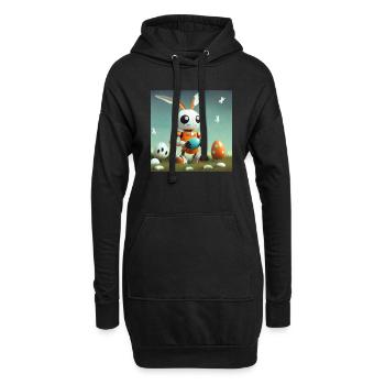 süßer kleiner orangefarbener Vintage-Roboter ist Osterhase - Hoodie-Kleid - Schwarz - Vorne