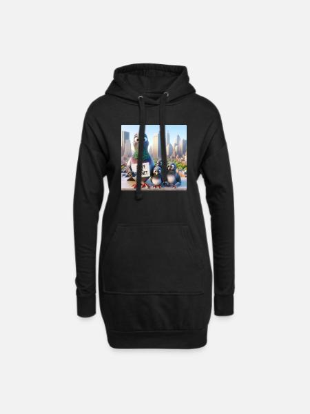 Tauben Familie - Hoodie-Kleid - Schwarz