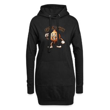 Légumes fous : oignon avec barbiche et pouce levé - Sweat-shirt à capuche long Femme - noir - Devant