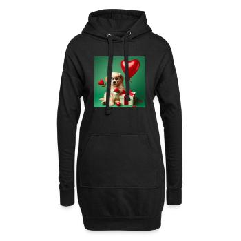 chiot avec ballon en cœur pour la Saint-Valentin - Sweat-shirt à capuche long Femme - noir - Devant