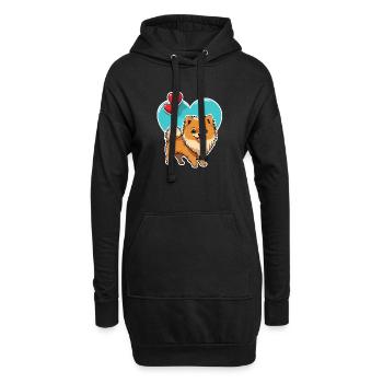 Zwergspitz Herz - Valentinstag - Hoodie-Kleid - Schwarz - Vorne
