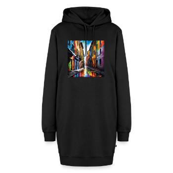 Fantastische Straßen - Hoodie-Kleid - Schwarz - Vorne - AI Model Female 172 light (172cm)