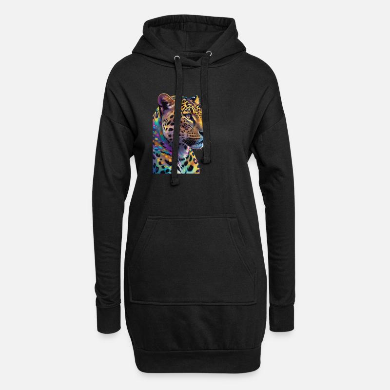 Léopard - Sweat-shirt à capuche long Femme - noir