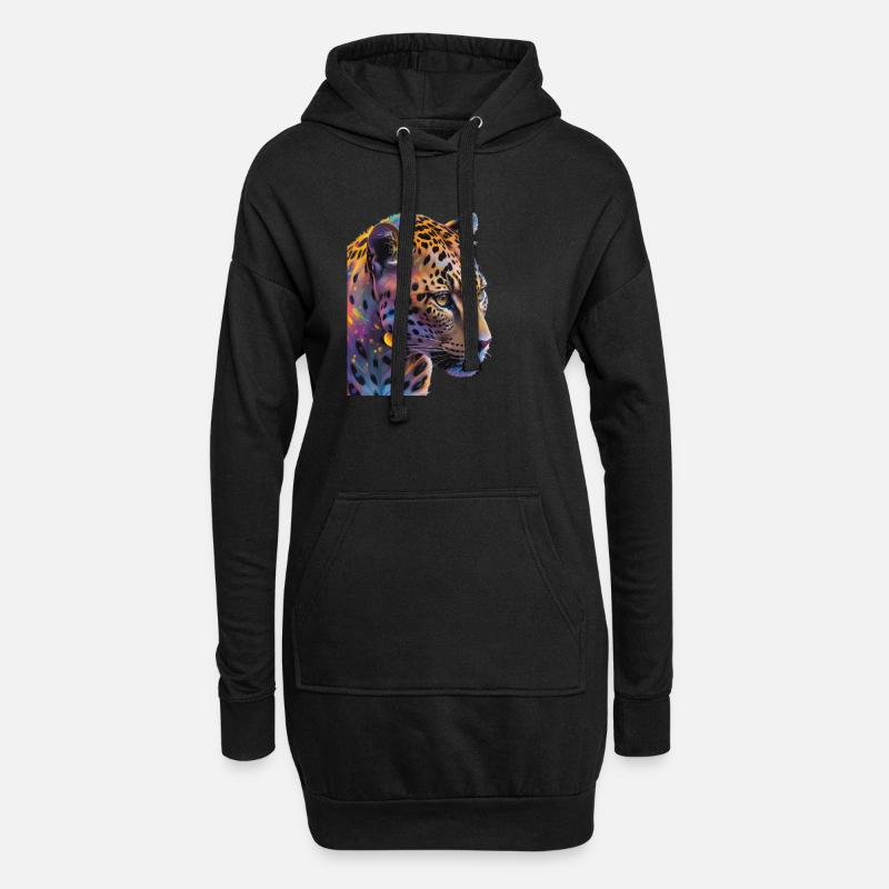 Leopard - Hoodie-Kleid - Schwarz