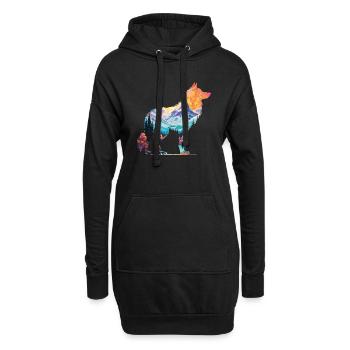 Silhouette de loup paysage art déco - Sweat-shirt à capuche long Femme - noir - Devant