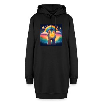 Wir sind alle einzigartig - Hoodie-Kleid - Schwarz - Vorne - AI Model Female 172 light (172cm)