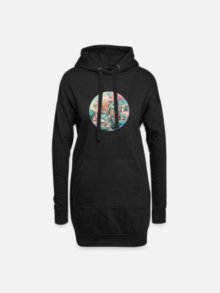 Collage of a Whimsical village - Hoodie Dress - black