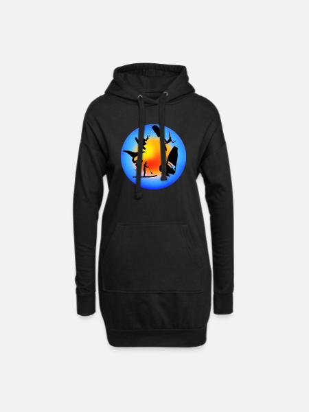 Rond jaune bleu wind wing kite sup surf - Sweat-shirt à capuche long Femme - noir