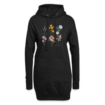 Botanische Wildblumen - Hoodie-Kleid - Schwarz - Vorne