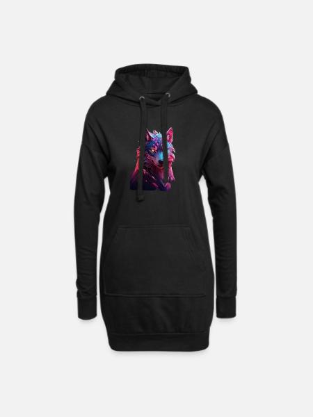 Wolf - Hoodie-Kleid - Schwarz