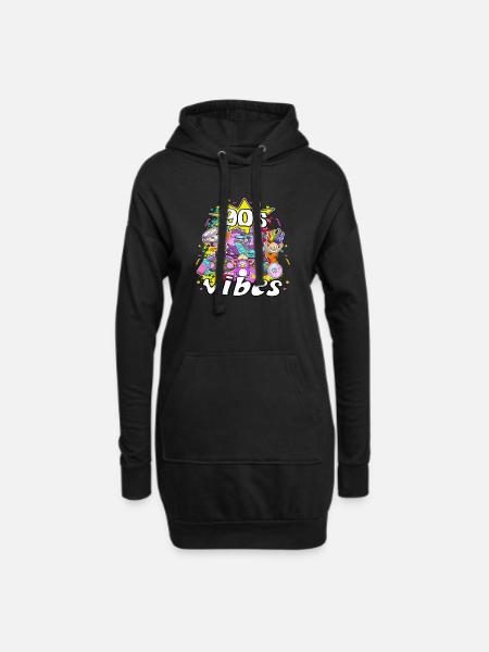 90er Jahre Vibes Elemente und Spielzeug - Hoodie-Kleid - Schwarz