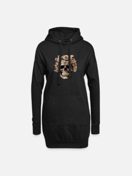 Goldener Reichtum – Totenkopf Statement - Hoodie-Kleid - Schwarz