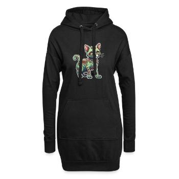 Illustration de chat zombie - Sweat-shirt à capuche long Femme - noir - Devant