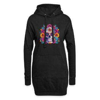 Farbenfroher mexikanischer Totenkopf - Hoodie-Kleid - Schwarz - Vorne