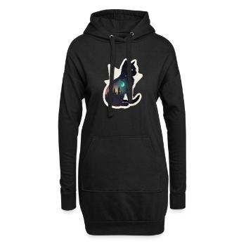 Katze in den Sternen - Hoodie-Kleid - Schwarz - Vorne