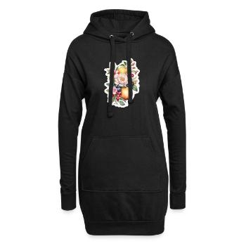 Blumen und Obst - Hoodie-Kleid - Schwarz - Vorne