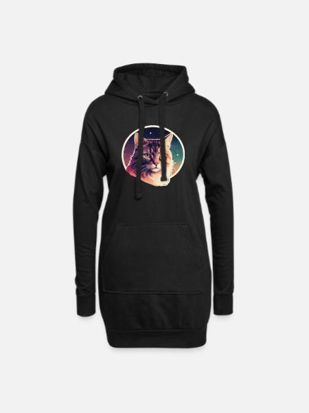 Katze in den Sternen - Hoodie-Kleid - Schwarz