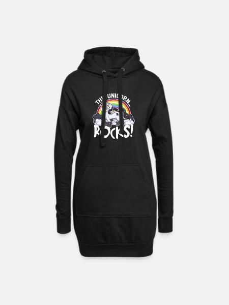 Dieser Einhorn-Rocks-Cartoon - Hoodie-Kleid - Schwarz