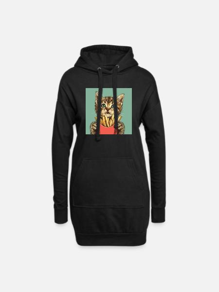 Katze - Hoodie-Kleid - Schwarz