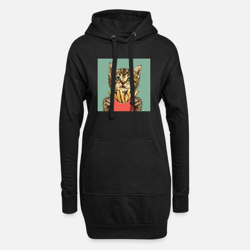 Katze - Hoodie-Kleid - Schwarz
