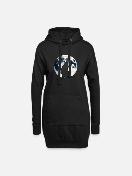 Wolf Howling At Full Moon - Hoodie Dress - black