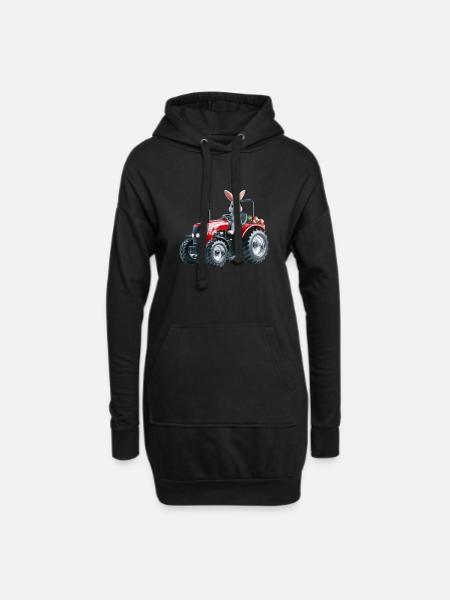 Easter bunny on red tractor - Hoodie Dress - black