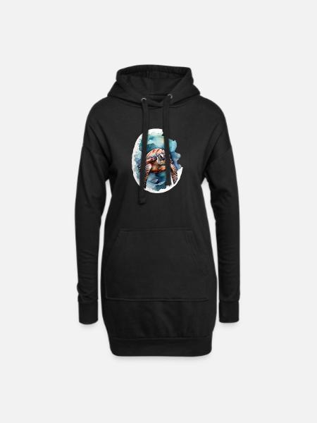 Meers Schildkröte unter Wasser - Hoodie-Kleid - Schwarz