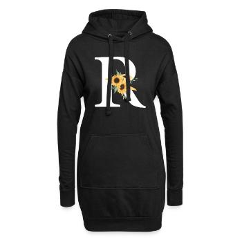 Lettre r floral tournesol - Sweat-shirt à capuche long Femme - noir - Devant