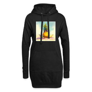 Lustige Ananas beim Yoga am Strand - Hoodie-Kleid - Schwarz - Vorne
