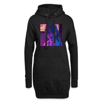 80er Jahre Anime Mädchen beruhigender hochwertiger Modedruck - Hoodie-Kleid - Schwarz - Vorne