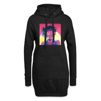 80er Jahre Anime Mädchen beruhigender hochwertiger Modedruck - Hoodie-Kleid - Schwarz - Vorne