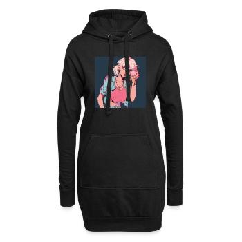 80er Jahre Anime Mädchen beruhigend hochwertiger Modedruck - Hoodie-Kleid - Schwarz - Vorne