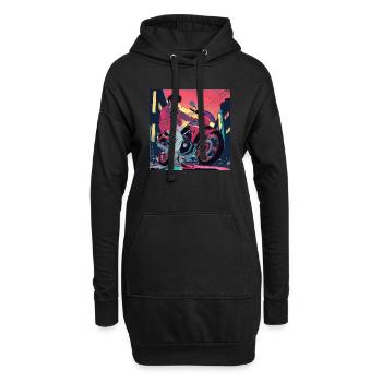 80er Jahre Anime Typ beruhigender hochwertiger Modedruck - Hoodie-Kleid - Schwarz - Vorne