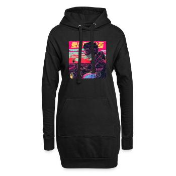 80er Jahre Anime Typ beruhigender hochwertiger Modedruck - Hoodie-Kleid - Schwarz - Vorne