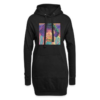 80er Jahre Anime Mädchen beruhigend hochwertiger Modedruck - Hoodie-Kleid - Schwarz - Vorne