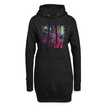 Années 80 Anime Guy Calmant Impression de mode de haute qualité - Sweat-shirt à capuche long Femme - noir - Devant