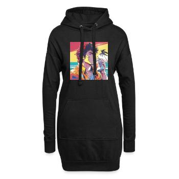 Années 80 Anime Guy Calmant Impression de mode de haute qualité - Sweat-shirt à capuche long Femme - noir - Devant