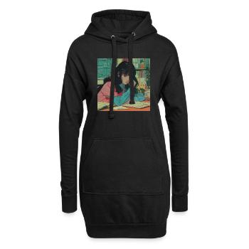 80er Jahre Anime Mädchen beruhigender hochwertiger Modedruck - Hoodie-Kleid - Schwarz - Vorne