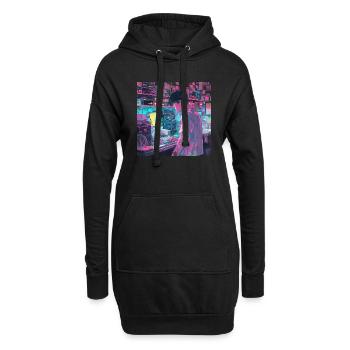 Années 80 Anime Guy Calmant Impression de mode de haute qualité - Sweat-shirt à capuche long Femme - noir - Devant