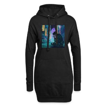 80er Jahre Anime Mädchen beruhigender hochwertiger Modedruck - Hoodie-Kleid - Schwarz - Vorne