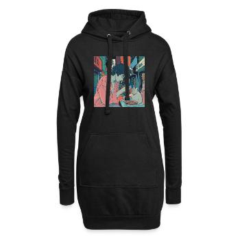 Années 80 Anime Guy Calmant Impression de mode de haute qualité - Sweat-shirt à capuche long Femme - noir - Devant