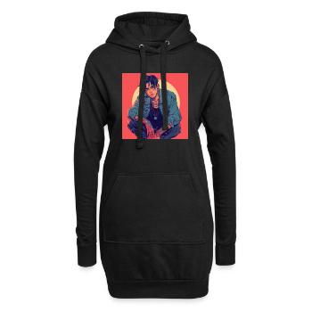 80er Jahre Anime Typ beruhigender hochwertiger Modedruck - Hoodie-Kleid - Schwarz - Vorne