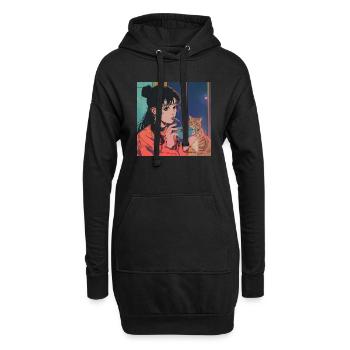 80er Jahre Anime Mädchen beruhigender hochwertiger Modedruck - Hoodie-Kleid - Schwarz - Vorne