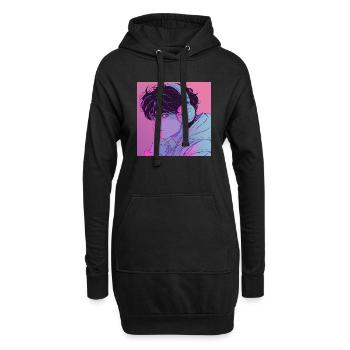 Années 80 Anime Guy Calmant Impression de mode de haute qualité - Sweat-shirt à capuche long Femme - noir - Devant