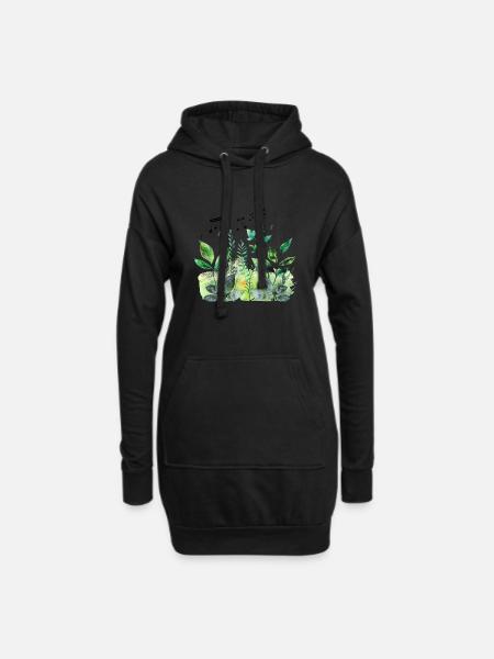 Pflanzen und Musik - hochwertiger Modedruck - Hoodie-Kleid - Schwarz