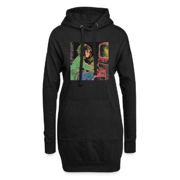 80er Jahre Anime Teen Beruhigender Hochwertiger Modedruck - Hoodie-Kleid - Schwarz - Vorne