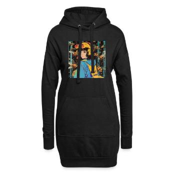 80er Jahre Anime Teen Beruhigender Hochwertiger Modedruck - Hoodie-Kleid - Schwarz - Vorne