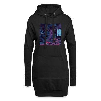 80s anime teen calming high quality fashion print - Hoodie Dress - black - Front