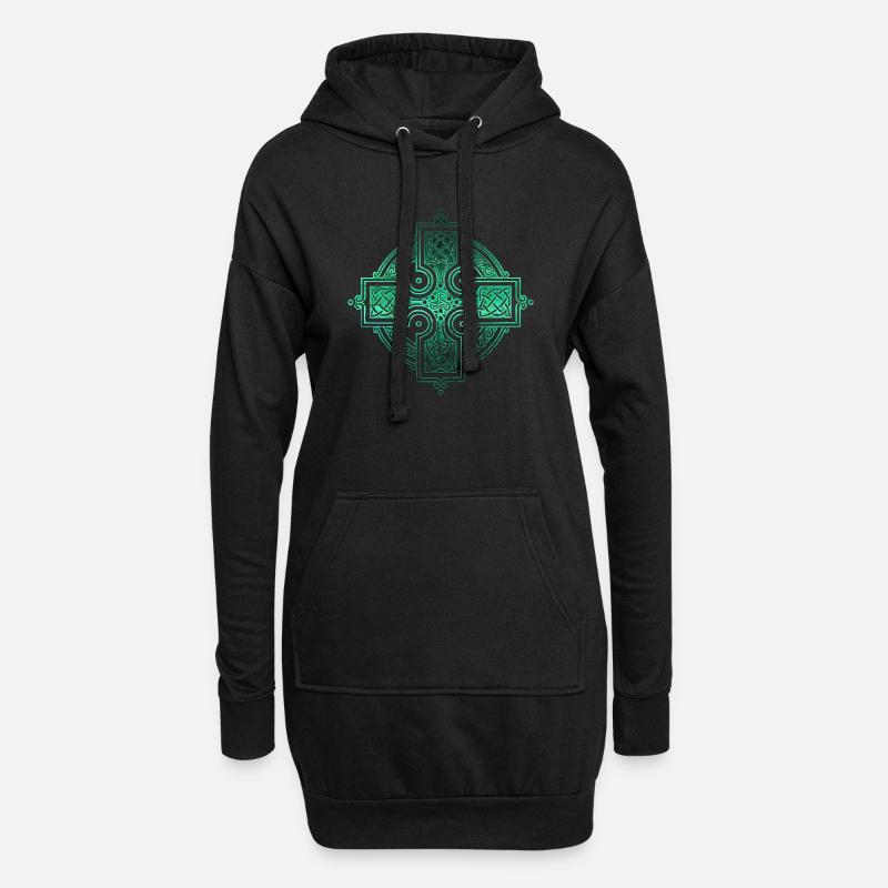 Keltische Kreise, Ecken, Farbfelder, Gothic-Symbole - Hoodie-Kleid - Schwarz